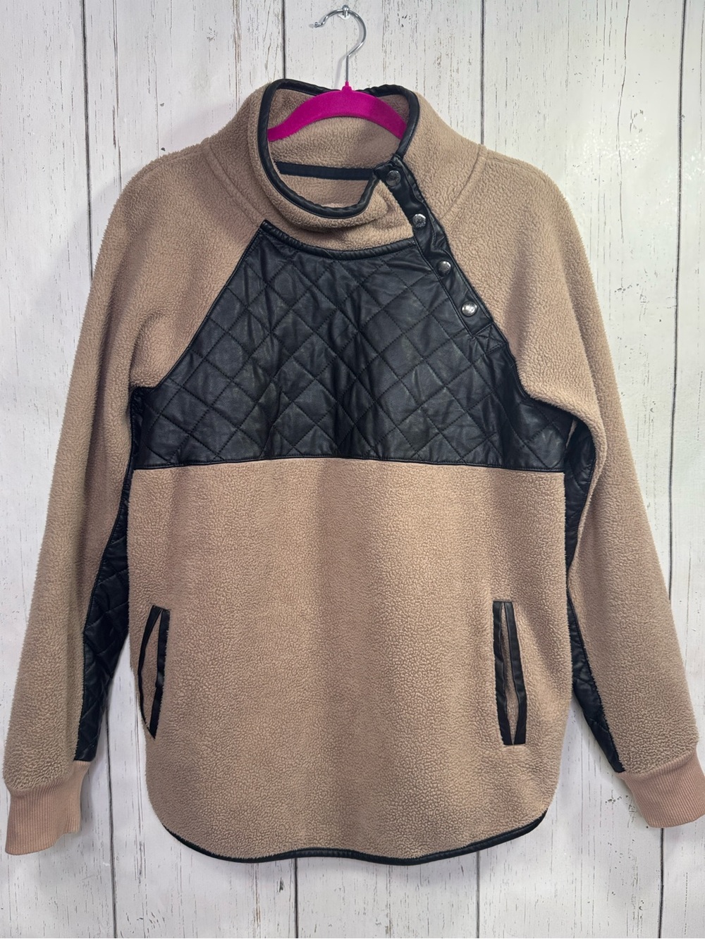 Abercrombie & Fitch Brown Black Sherpa Quilted Pullover Size M Gorpcore Cozy